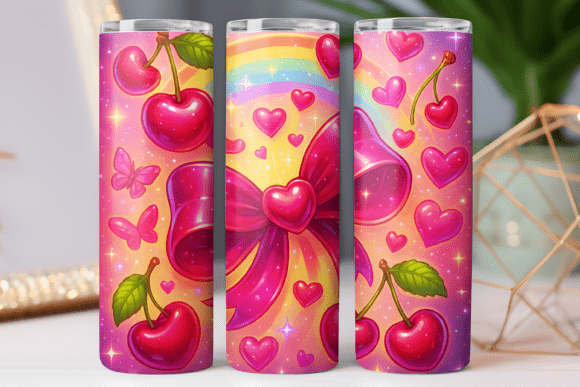 Cherry and Bow Tumbler Wrap Freebies Graphics Review