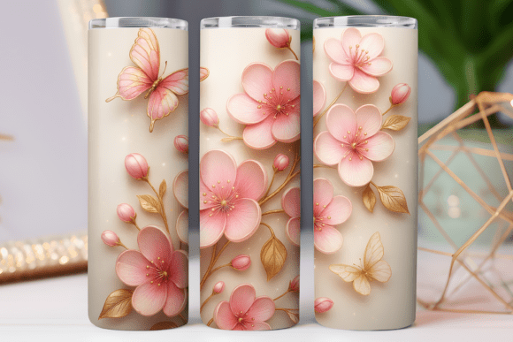 Cherry Blossom Floral Tumbler Png Wrap: Free Graphics for Branding