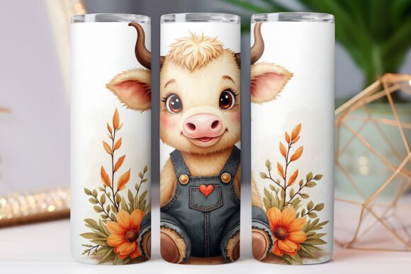 Farmer Highland Cow Tumbler Wrap 20oz Graphics and Tumbler Wraps
