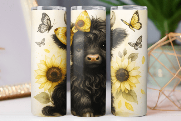 Highland Cow Tumbler Skinny PNG: Graphics Freebies