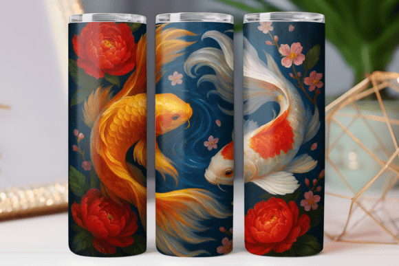 Japan Koi Fish Tumbler Art Design Wrap for Graphics