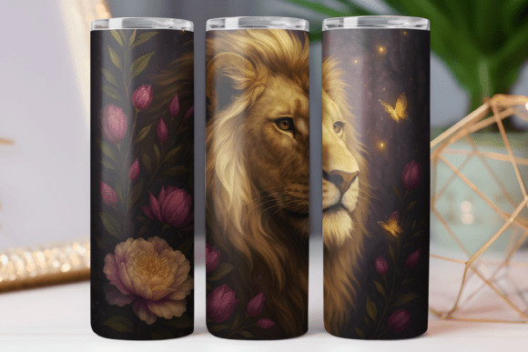 Lion Floral Tumbler Wrap Skinny PNG Graphics & Freebies